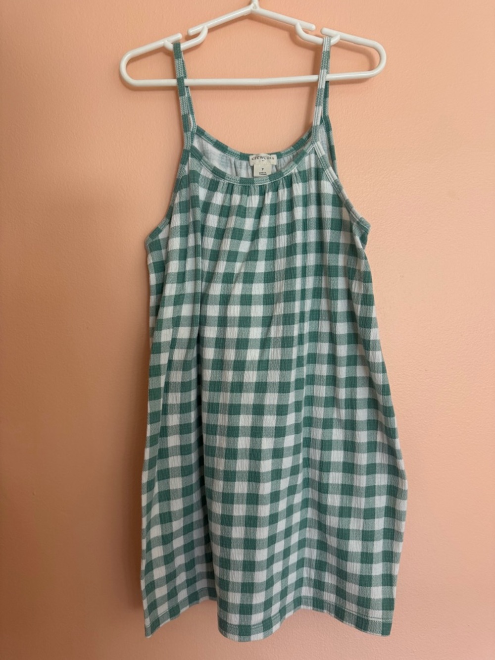Crewcuts Green and White Gingham Spaghetti Strap Dress girls size 7